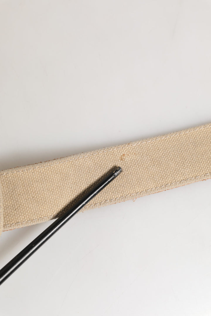 Men Beige Canvas Silver Metal Buckle Cintura Belt