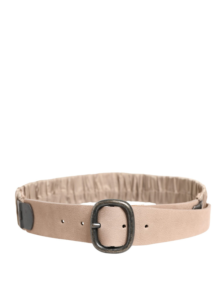 Women Beige Polyester Silver Metal Buckle Waist Belt