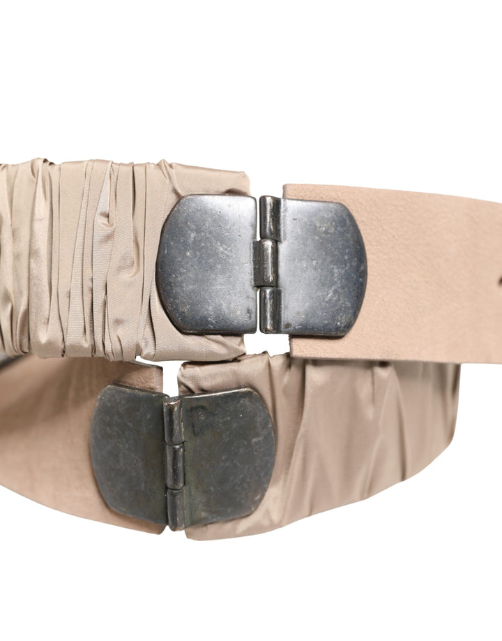 Women Beige Polyester Silver Metal Buckle Waist Belt