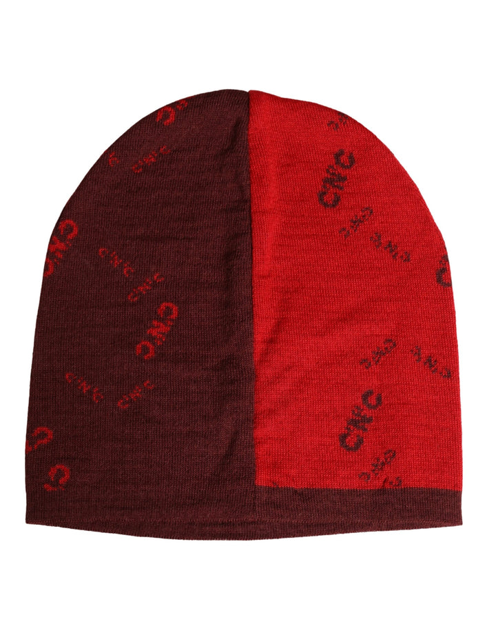 Red Wool Blend Branded Beanie Capello Hat