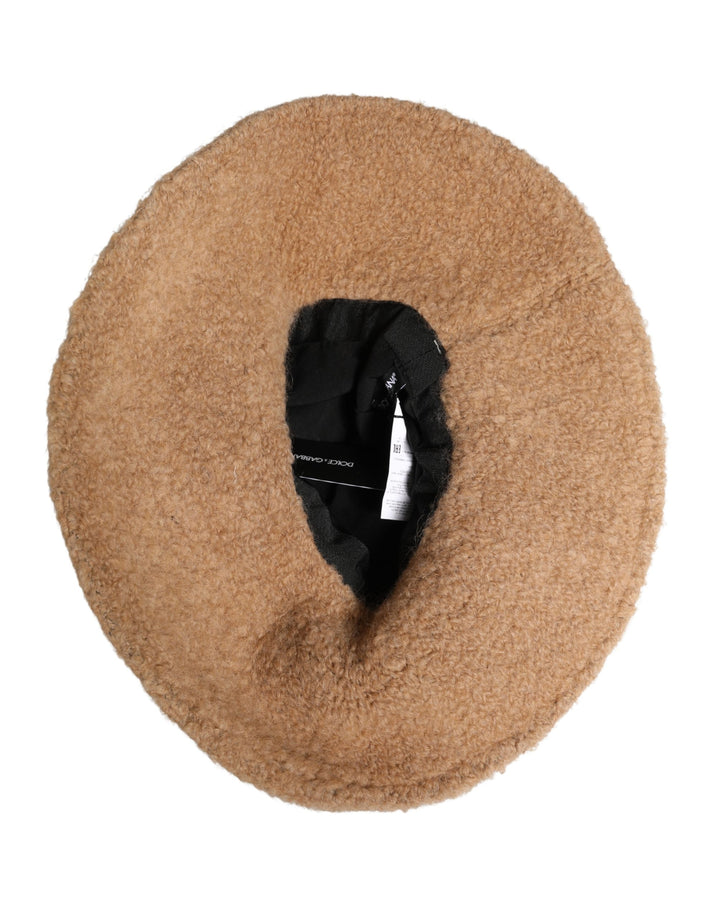 Beige Virgin Wool Fur Women Knitted Capello Hat