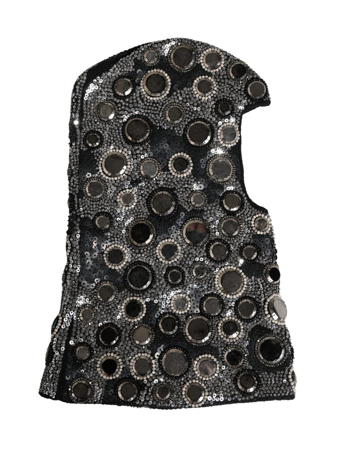 Black Wool Crystal Embellished Balaclava Hat