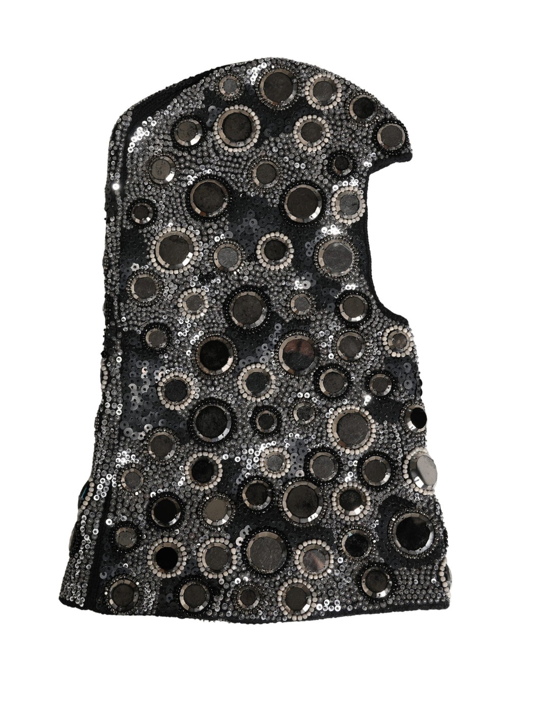 Black Wool Crystal Embellished Balaclava Hat