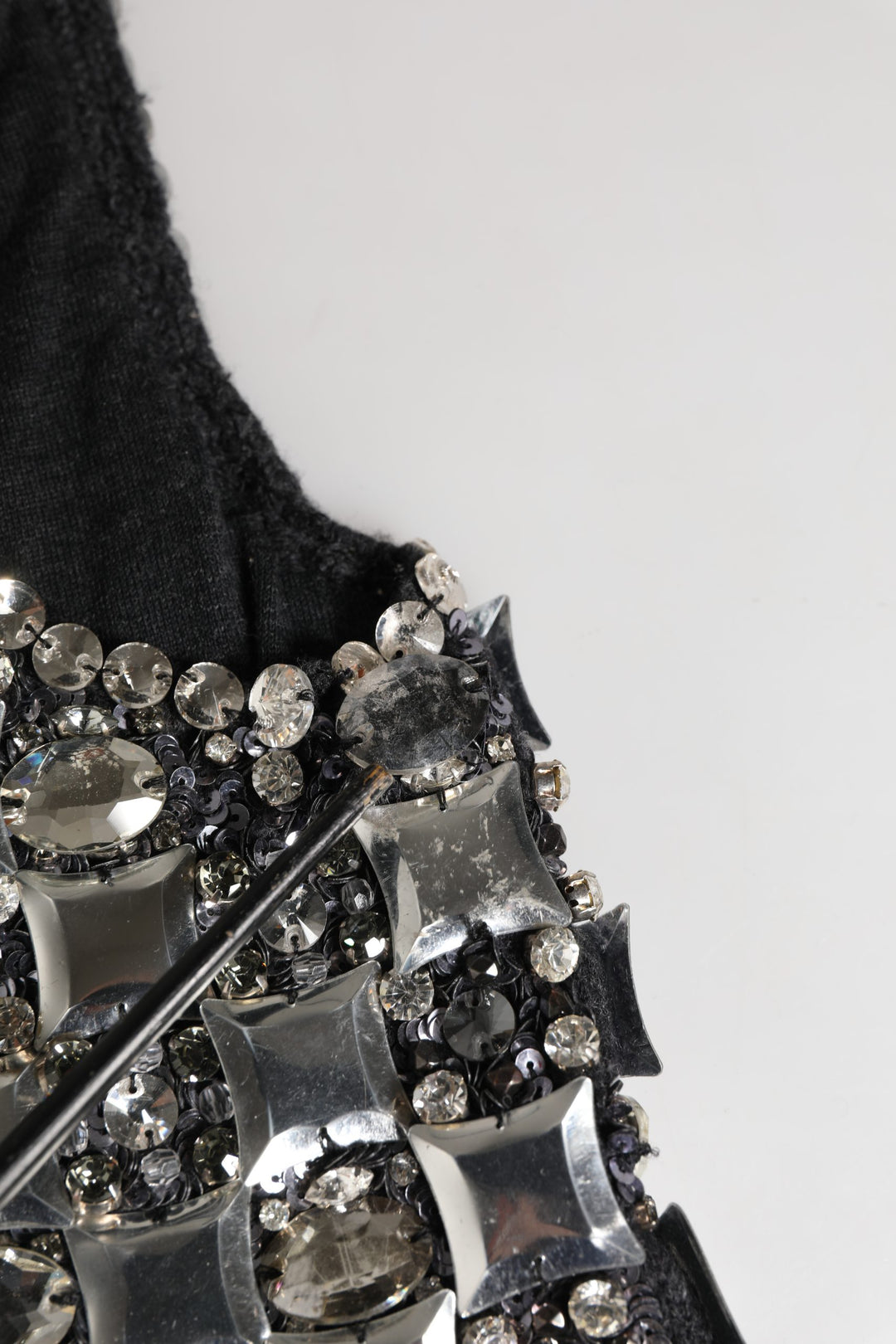 Black Wool Crystal Embellished Balaclava Hat