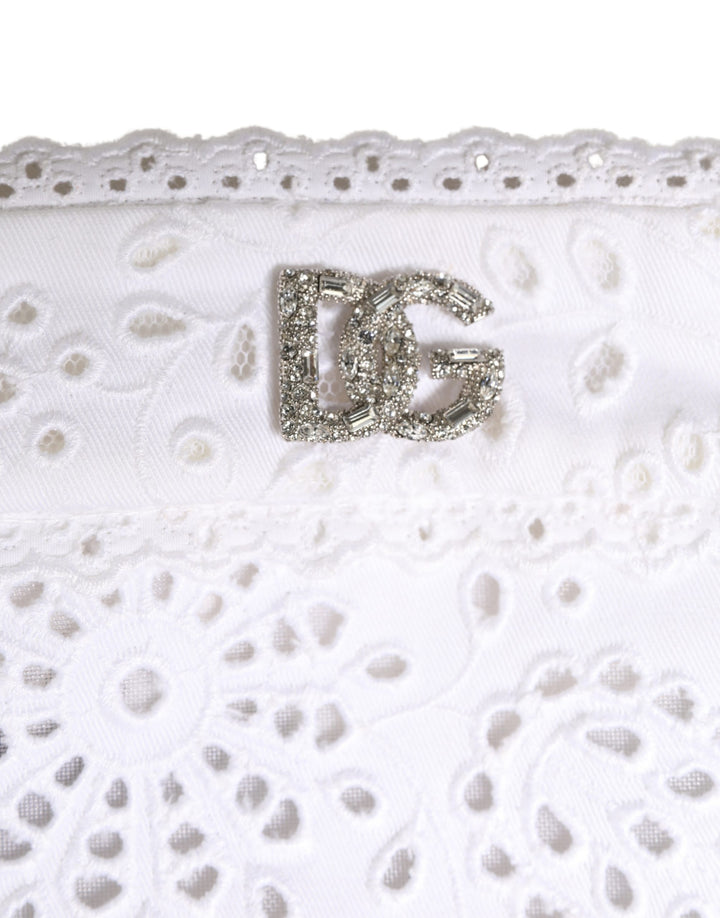 White Cotton Embroidered DG Crystal Headwear Hat