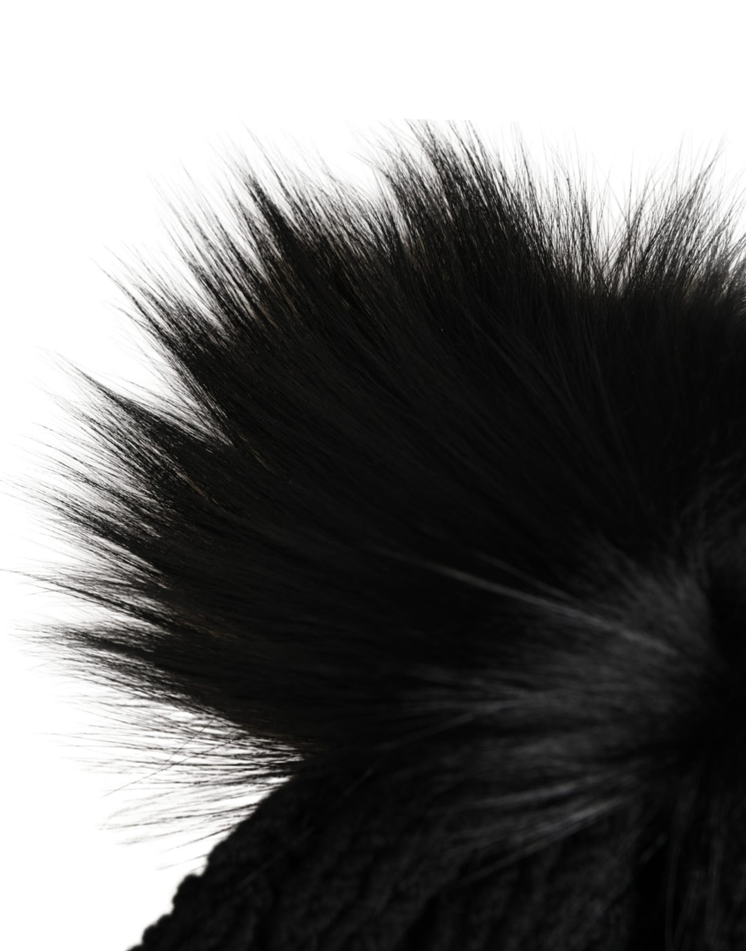 Black Acrylic Knitted Fur Winter Beanie