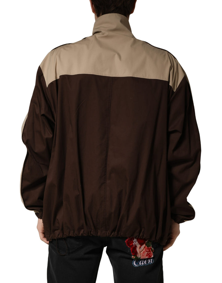 Brown Beige Cotton Zip Windbreaker Jacket