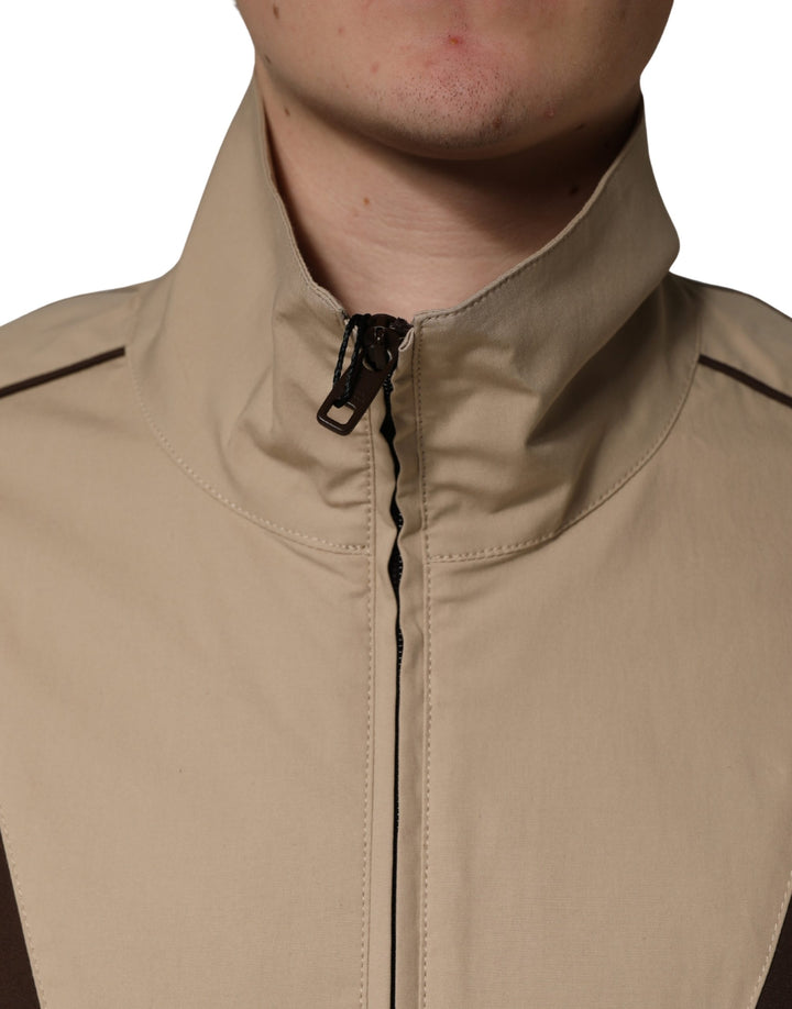 Brown Beige Cotton Zip Windbreaker Jacket