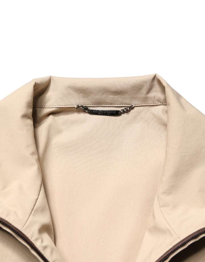 Brown Beige Cotton Zip Windbreaker Jacket