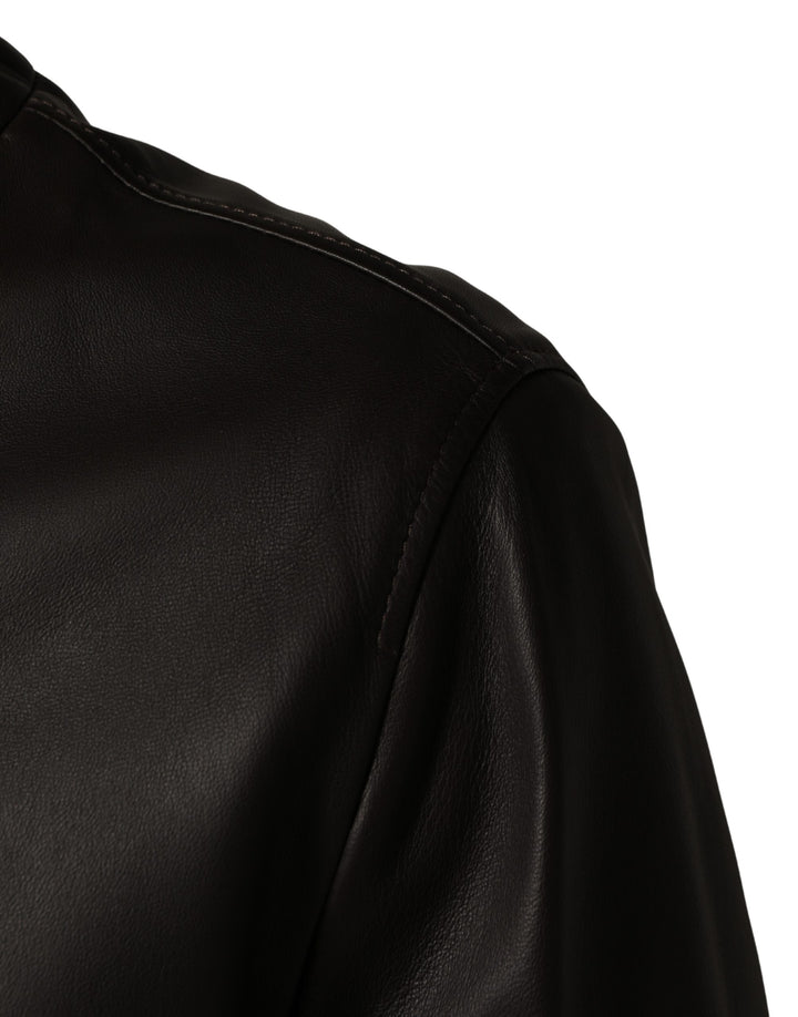 Black LambskinLeather Full Zip Biker Jacket