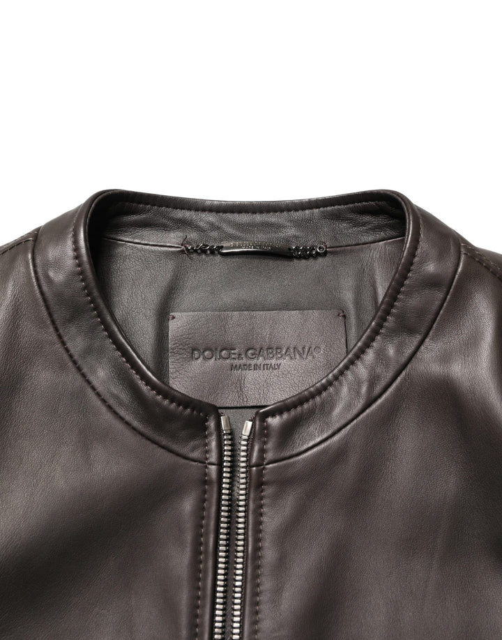 Black LambskinLeather Full Zip Biker Jacket