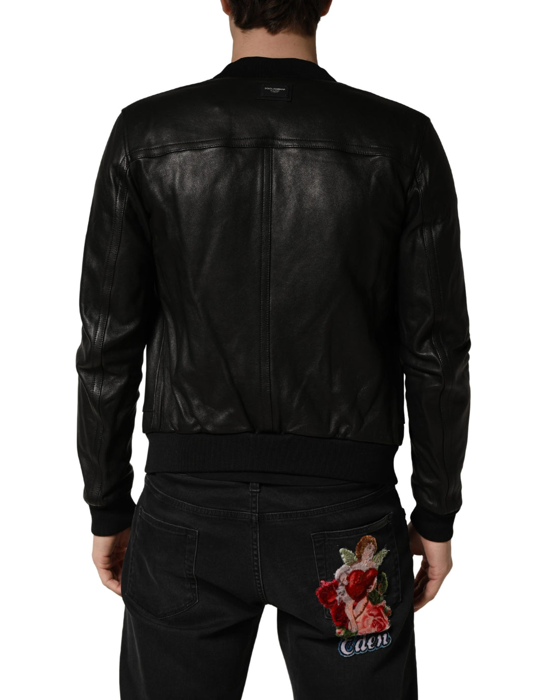 Black Lamb Leather Full Zip Biker  Jacket