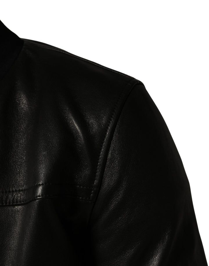 Black Lamb Leather Full Zip Biker  Jacket