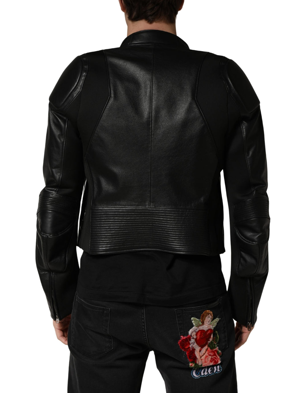 Black Nylon Full Zip Men Biker Coat Jacket