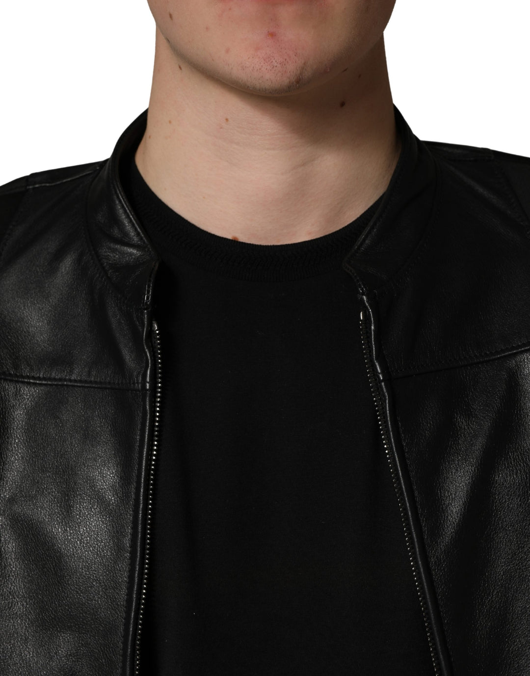 Black Nylon Full Zip Men Biker Coat Jacket