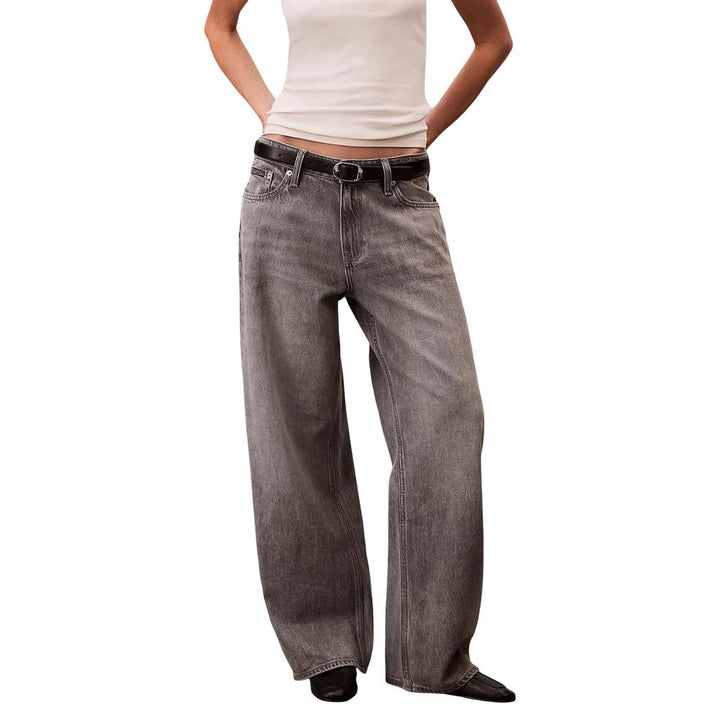 Gray Cotton Boyfriend Jeans