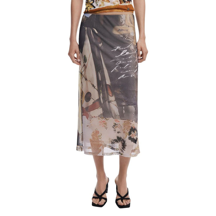 Beige Polyester Long Skirt