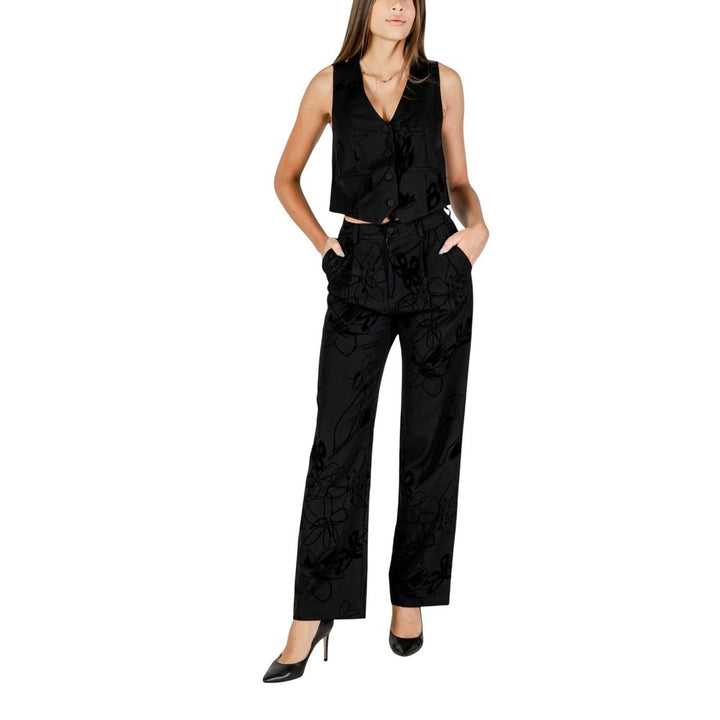 Black Polyester Flared Pants