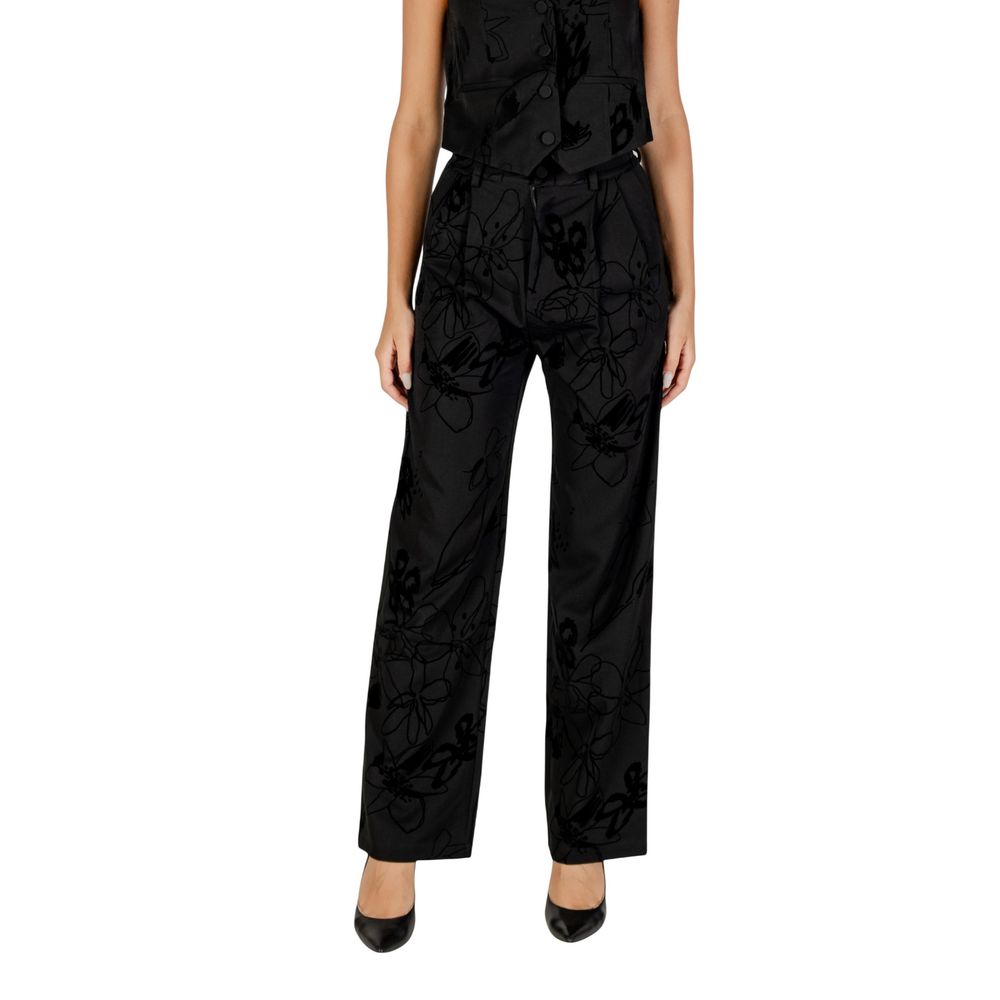 Black Polyester Flared Pants