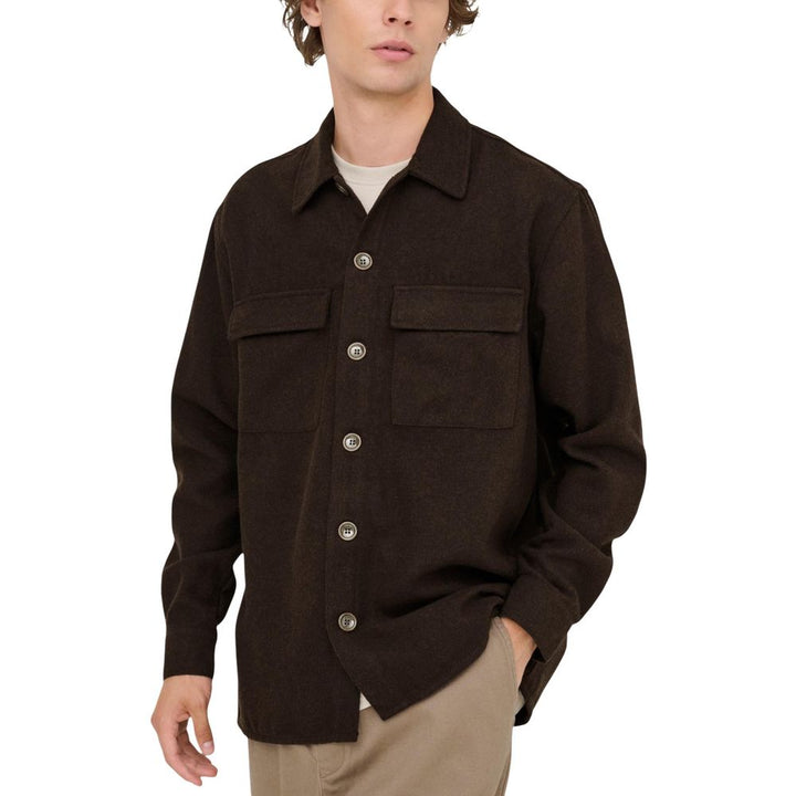 Brown Polyester Dress Shirt