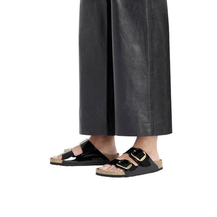 Black Synthetic Flat Sandals