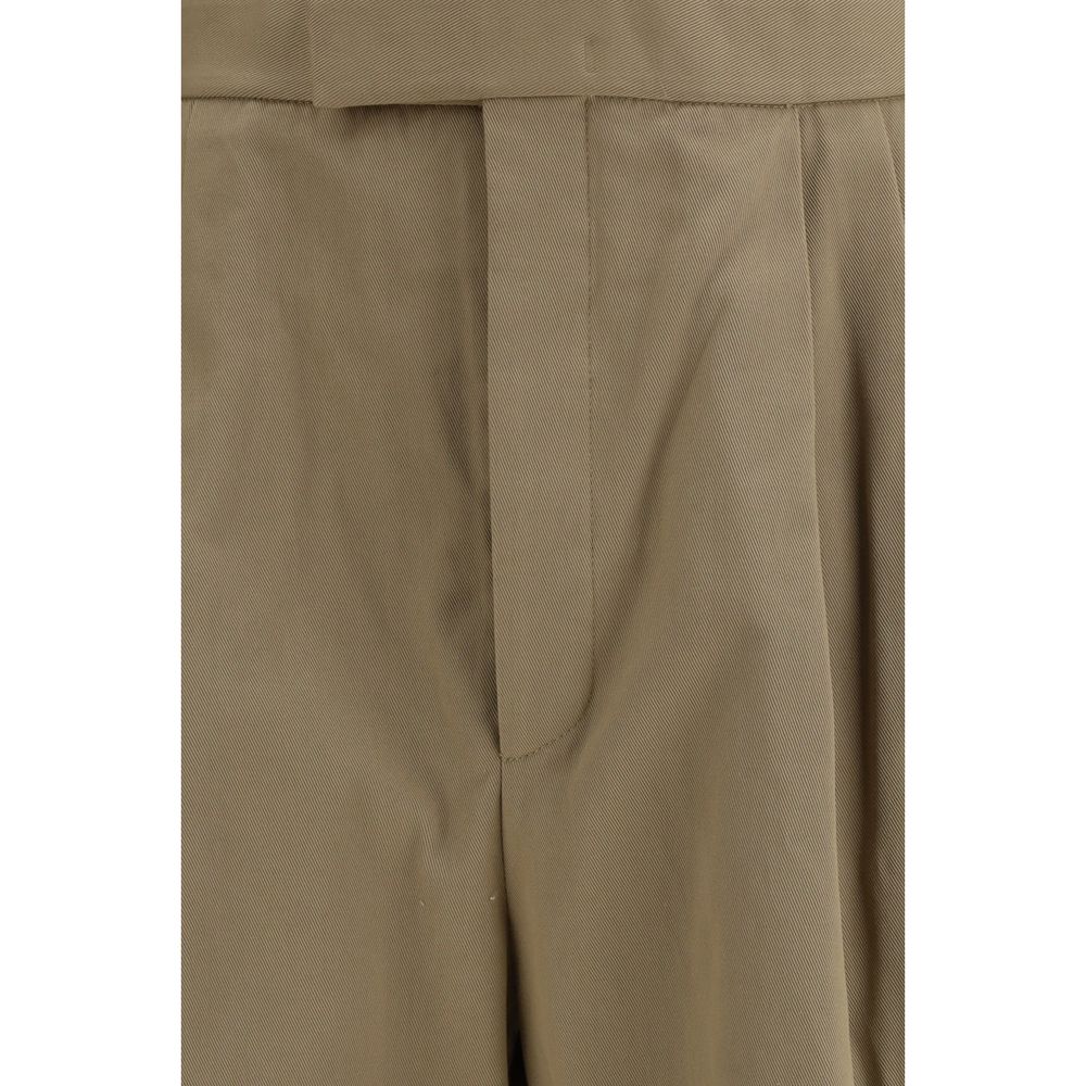 Beige Cotton Casual Pants