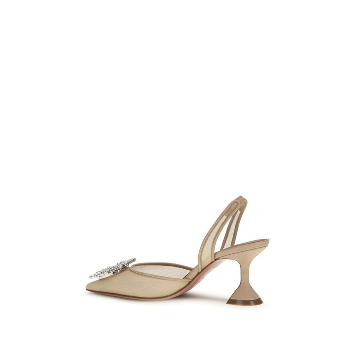 Beige Polyester Platform Pumps