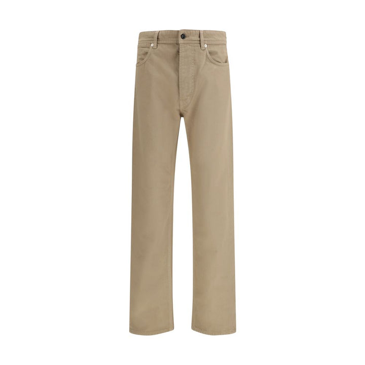 Beige Cotton Casual Pants