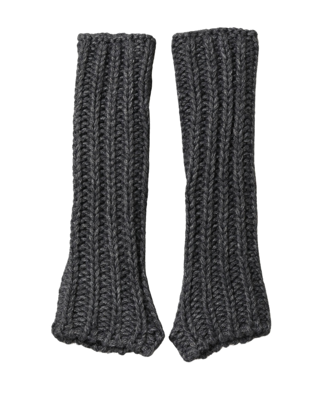 Gray Acrylic Knitted Fingerless Arm Warmer Gloves
