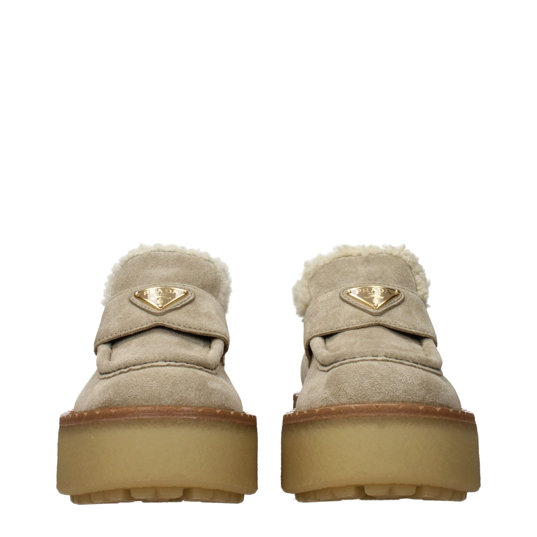 Beige Leather Platform Loafers