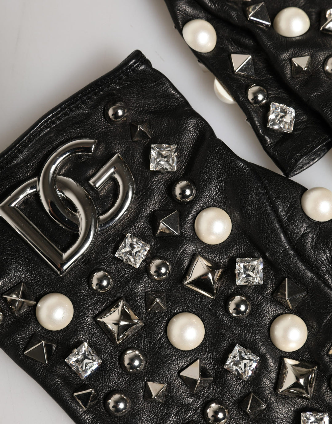 Black Pearl Embellished Wrist Length Gloves