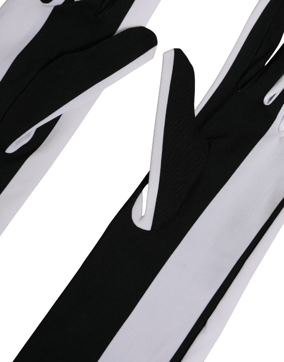 Black White Stripes Nylon Elbow Length Women Gloves