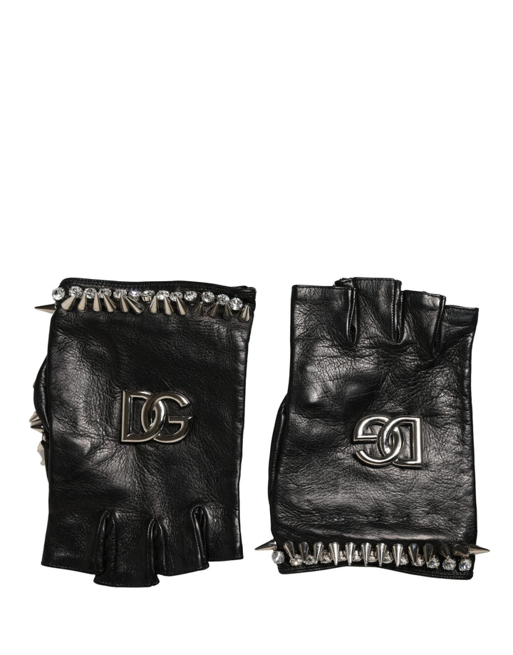 Women Black Embellished Wrist Length Mitten Gloves