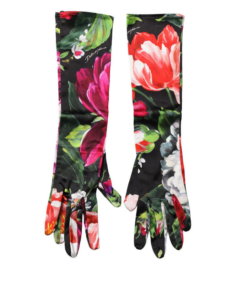 Multicolor Floral Print Elbow Length Women Gloves