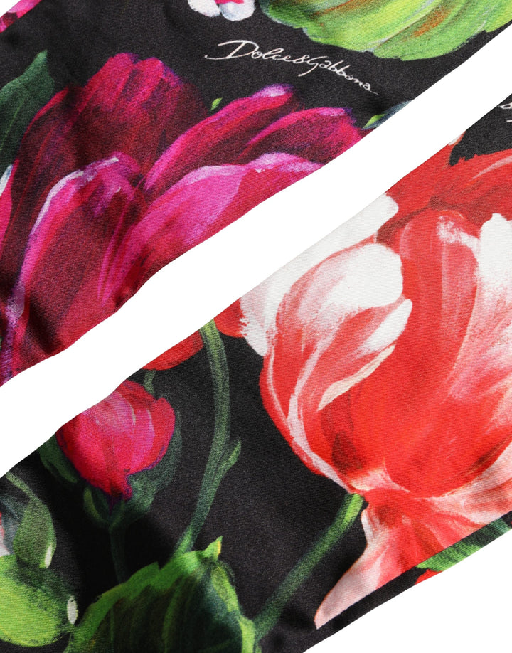 Multicolor Floral Print Elbow Length Women Gloves