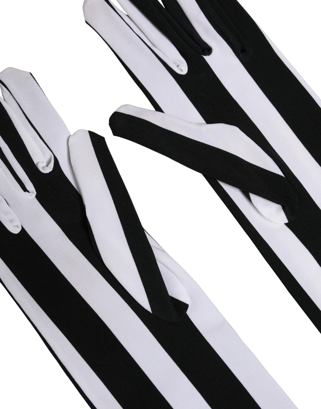 Black White Stripes Nylon Elbow Length Women Gloves