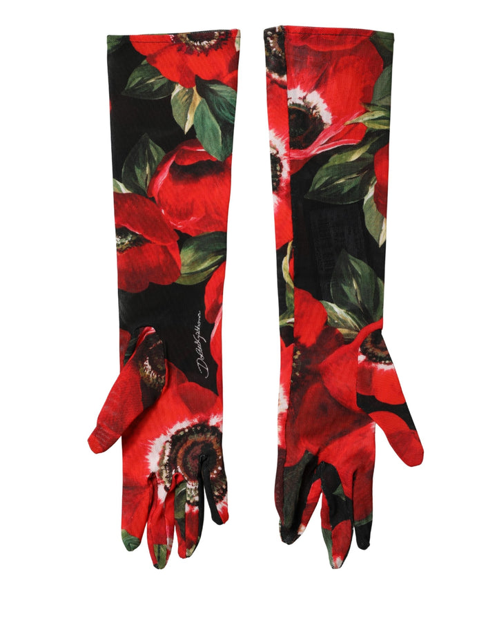 Multicolor Floral Print Elbow Length Women Gloves