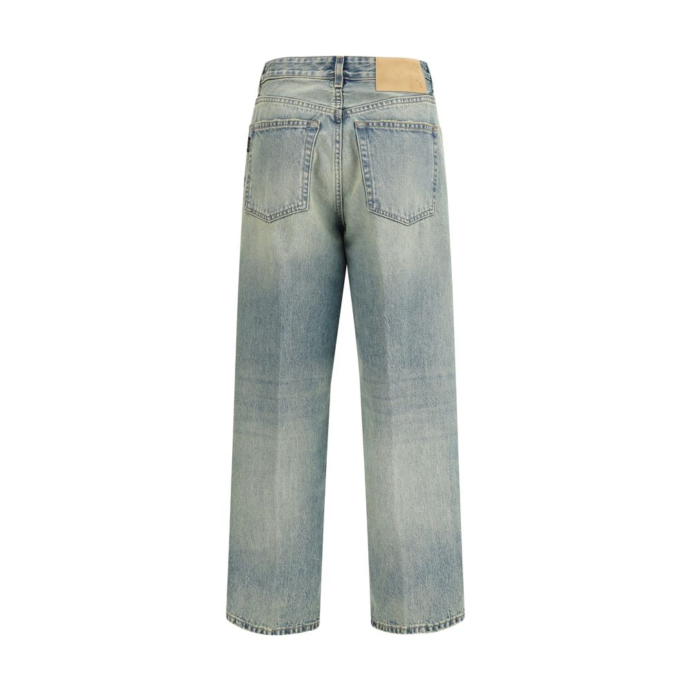 Blue Cotton Straight-Leg Jeans