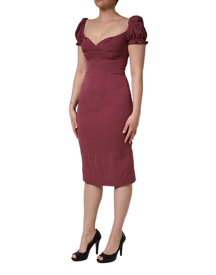 Maroon Silk Sweetheart Sheath Midi Dress