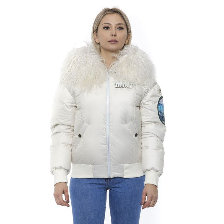 White Polyester Women Bomber Jacket