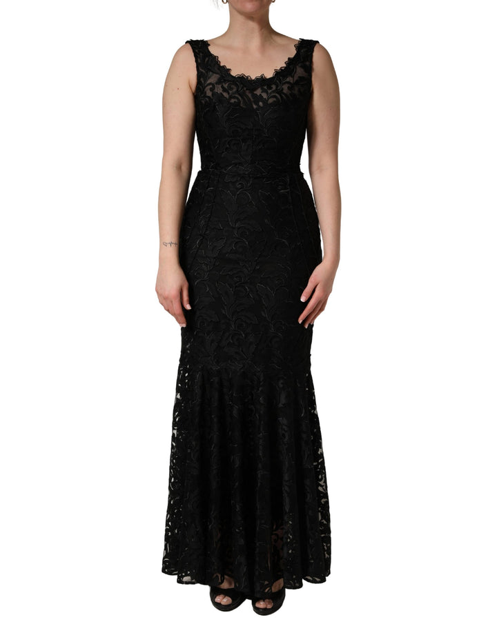 Black Floral Lace Evening Long Gown Dress