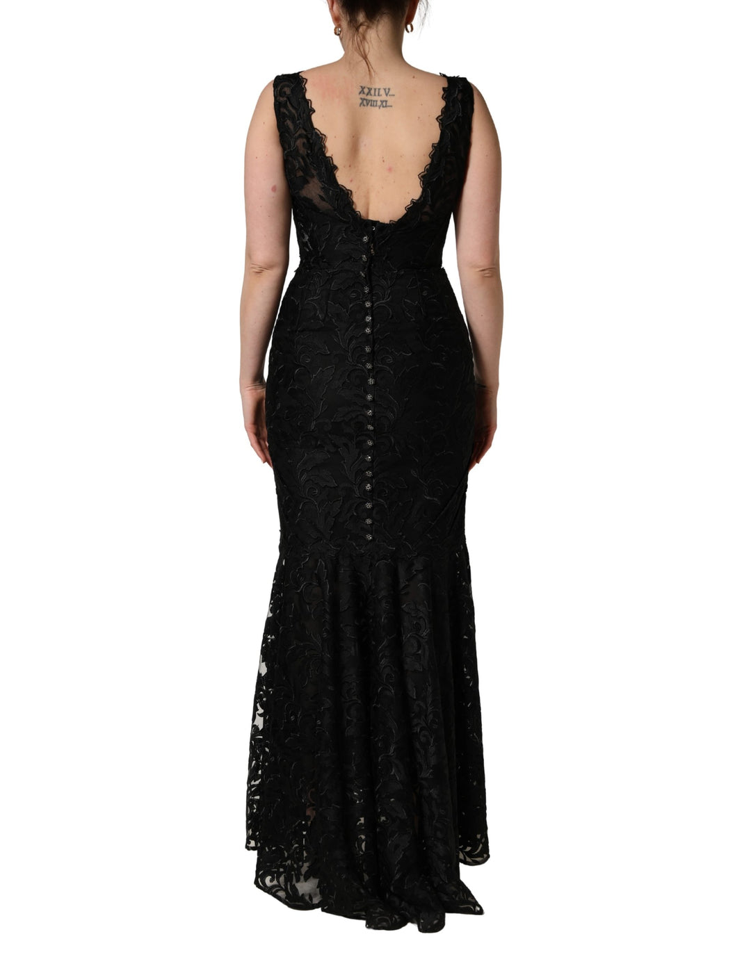Black Floral Lace Evening Long Gown Dress