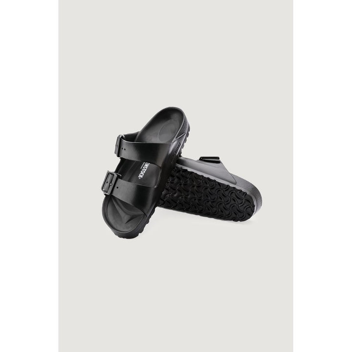 Black Polyester Flat Sandals