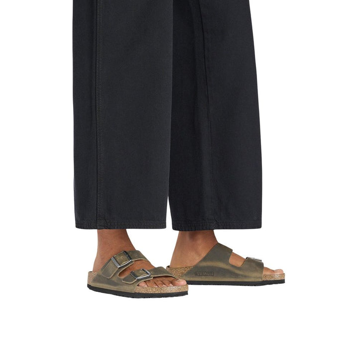 Bicolor Leather Flat Sandals