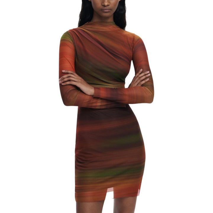 Orange Polyester Short Dress