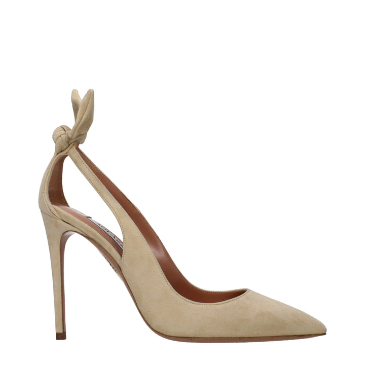 Beige Leather High Heel Pumps