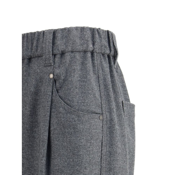 Gray Fleece Wool Casual Pants