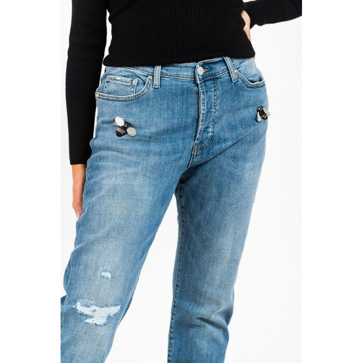 Blue Cotton Boyfriend Jeans