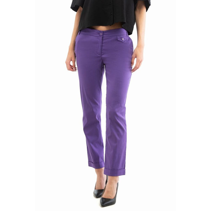 Purple Cotton Casual Pants