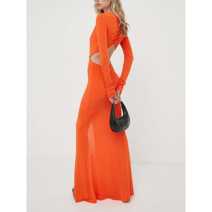 Orange Acetate Casual Dress